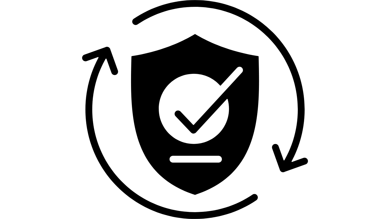 a black and white image of a shield with a check mark on it depicting compliance